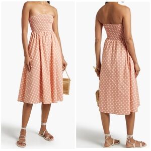 NWT Caroline Constas Haisley Dress Blush White Polka Dot Smocked Strapless Sz M